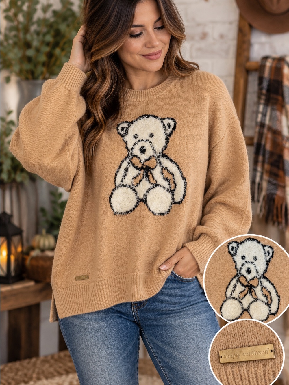 Simply Southern Camel Teddy Graphic Crewneck Sweater